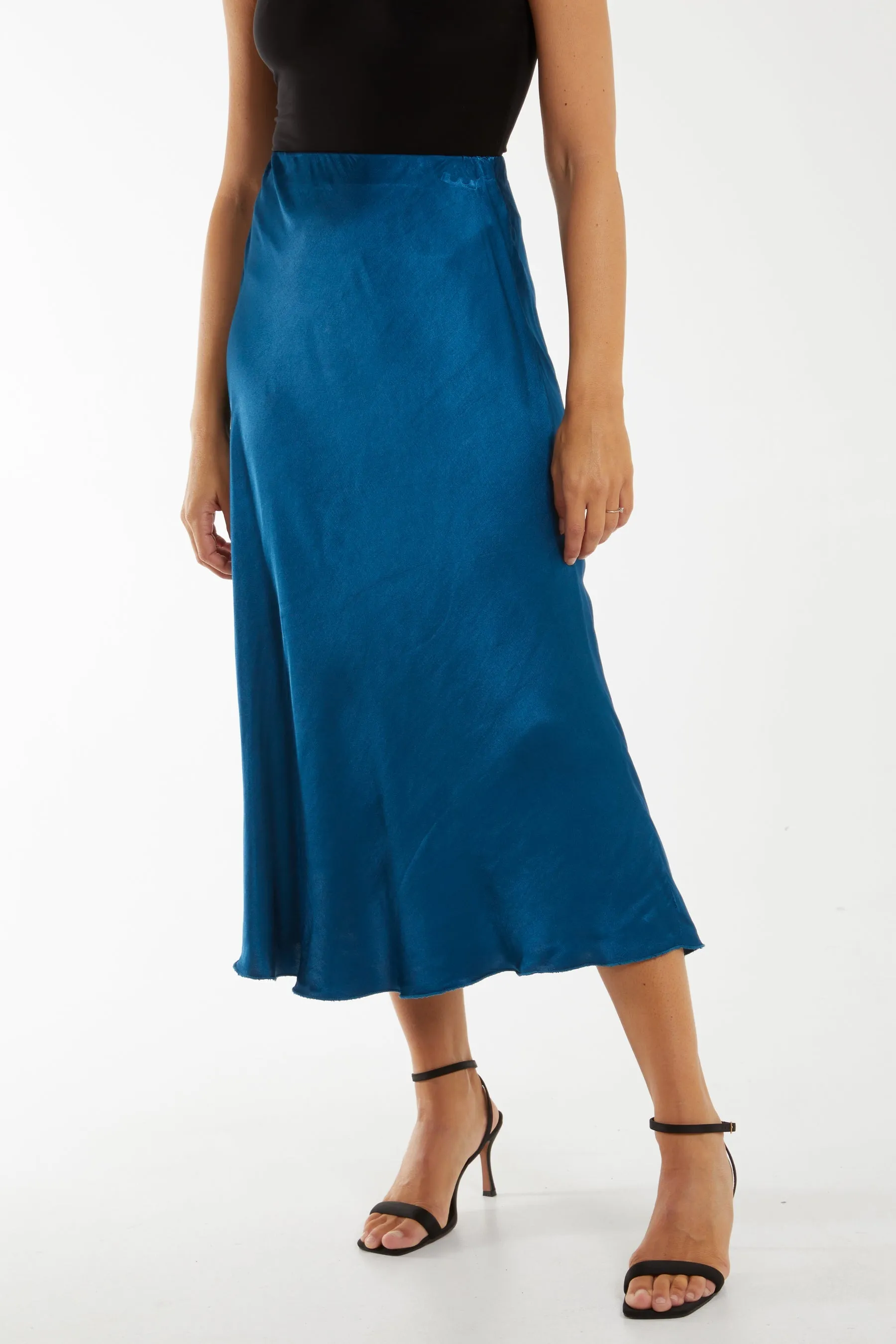 Waistband Satin Midi Skirt