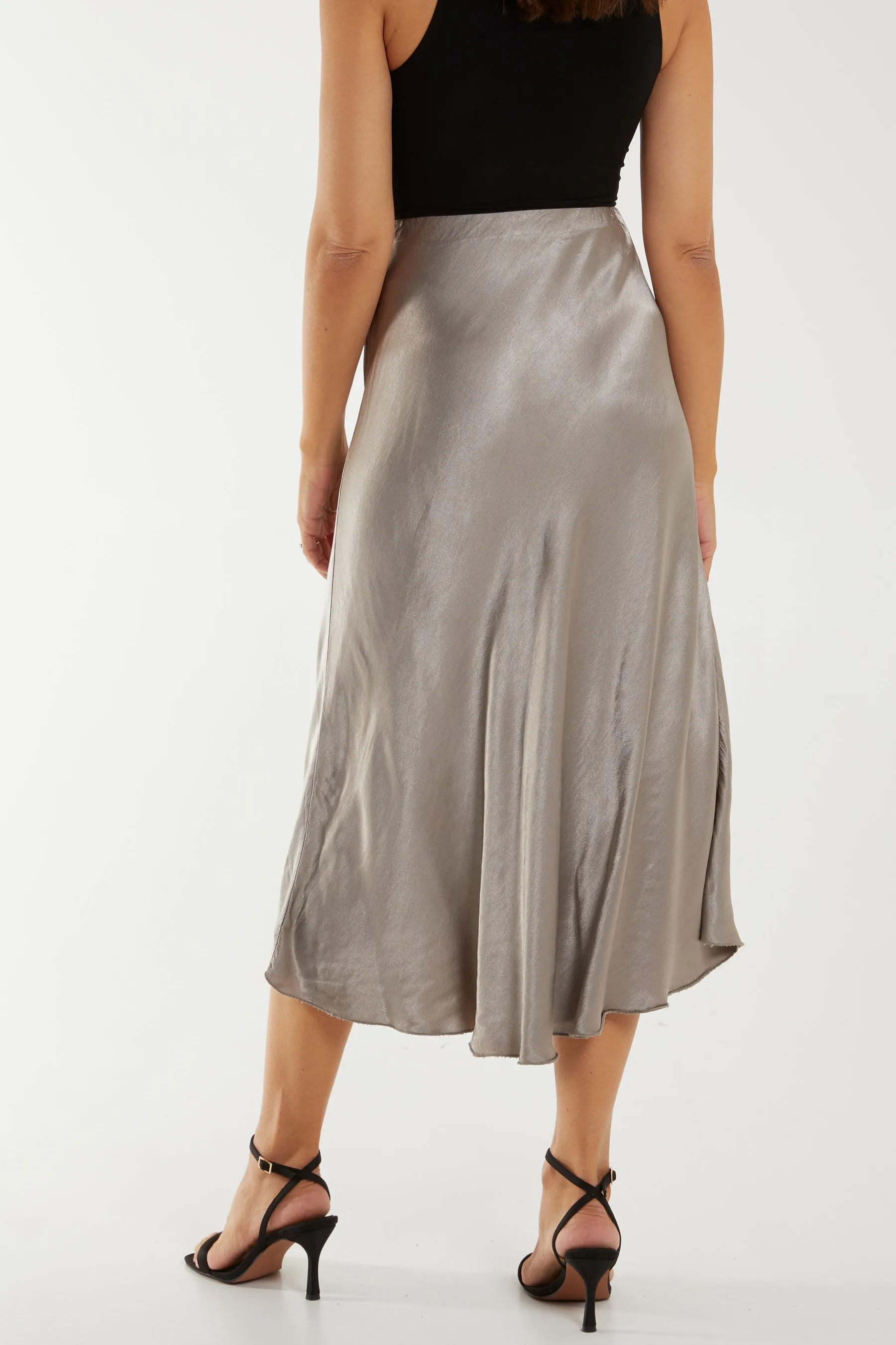 Waistband Satin Midi Skirt