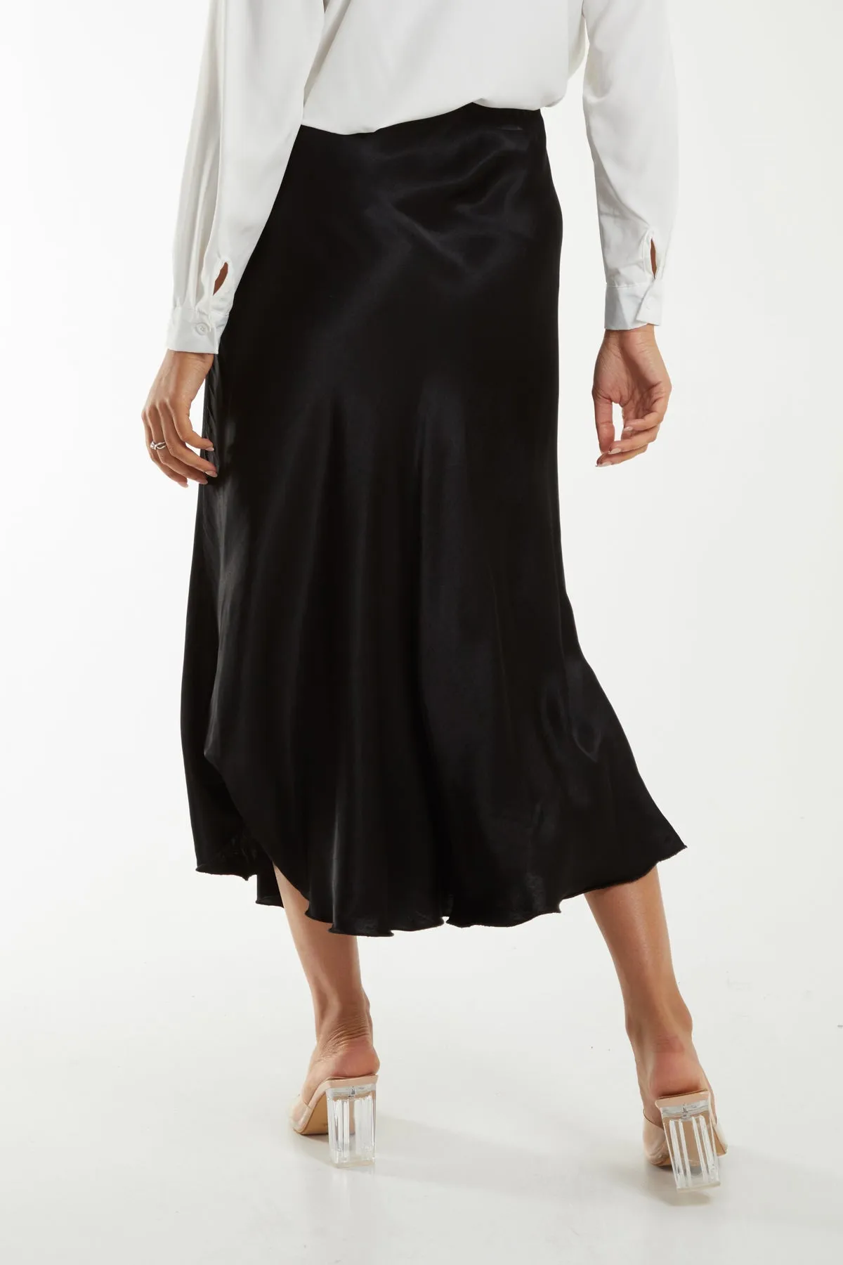 Waistband Satin Midi Skirt