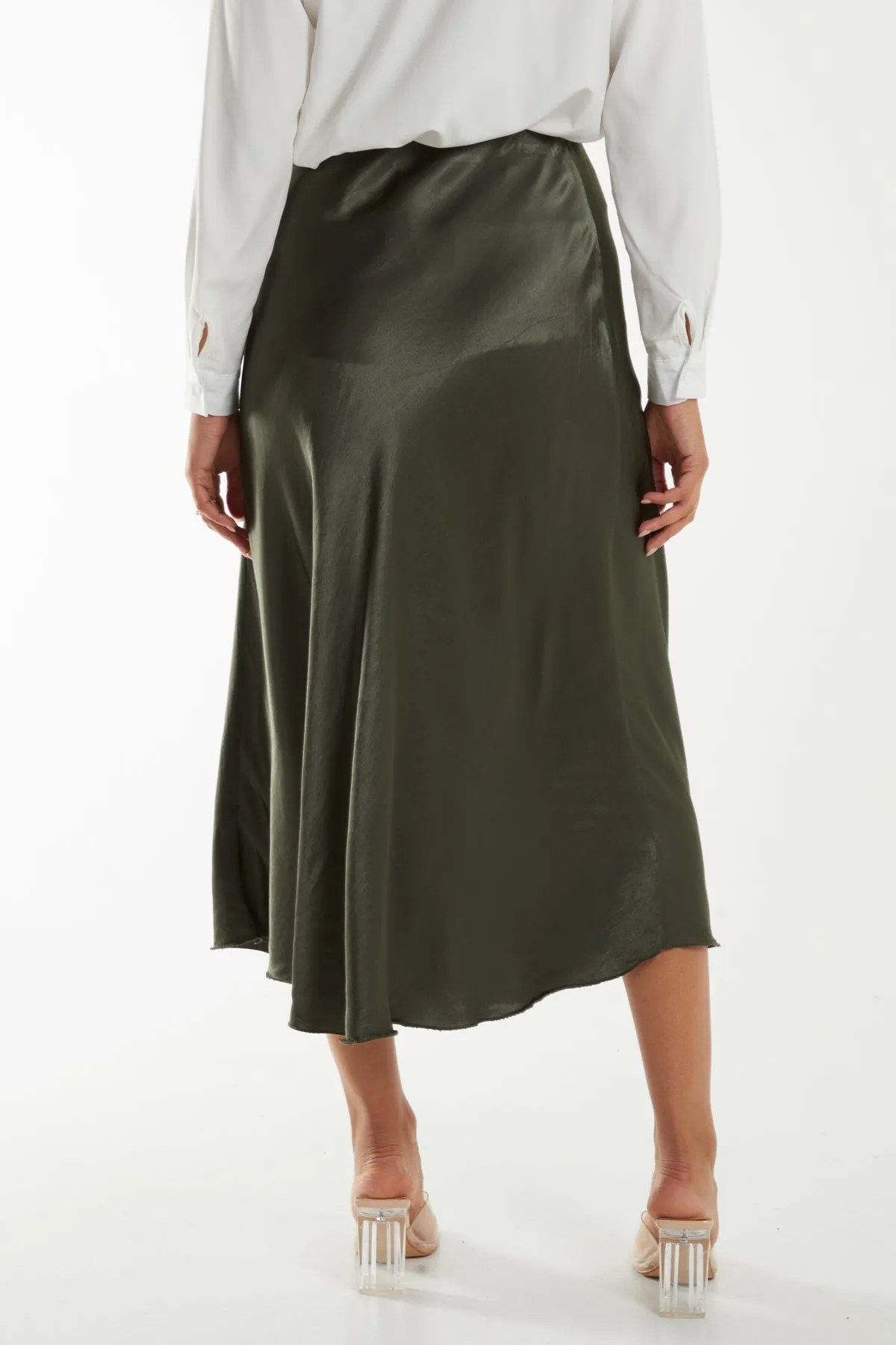 Waistband Satin Midi Skirt
