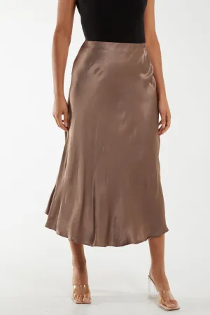 Waistband Satin Midi Skirt