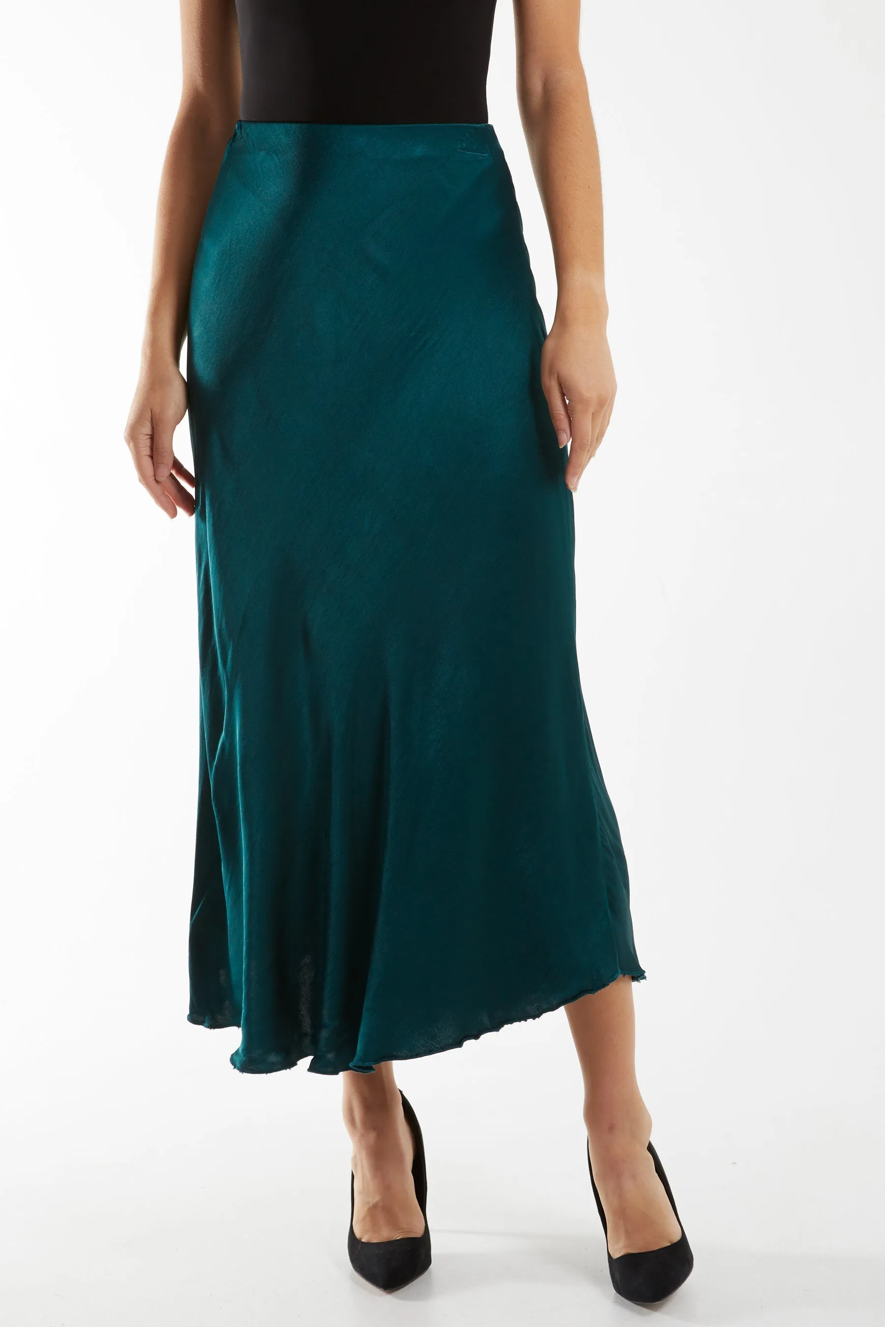 Waistband Satin Midi Skirt