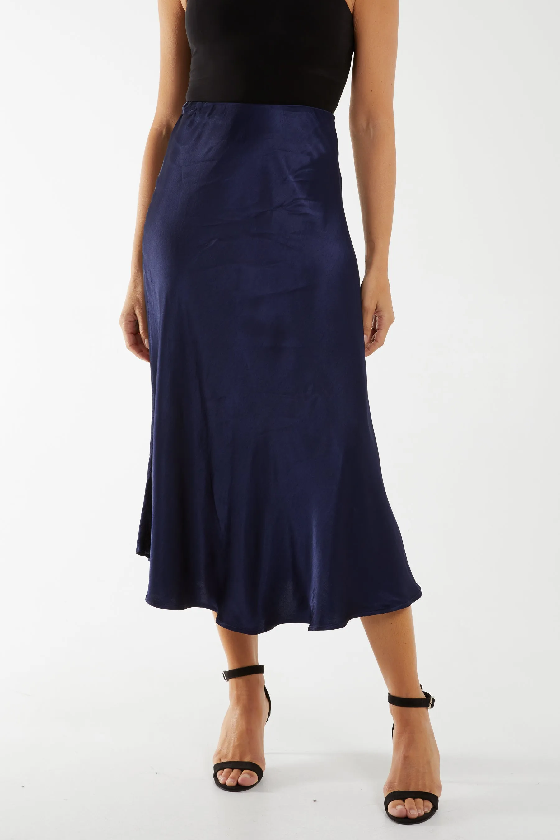Waistband Satin Midi Skirt