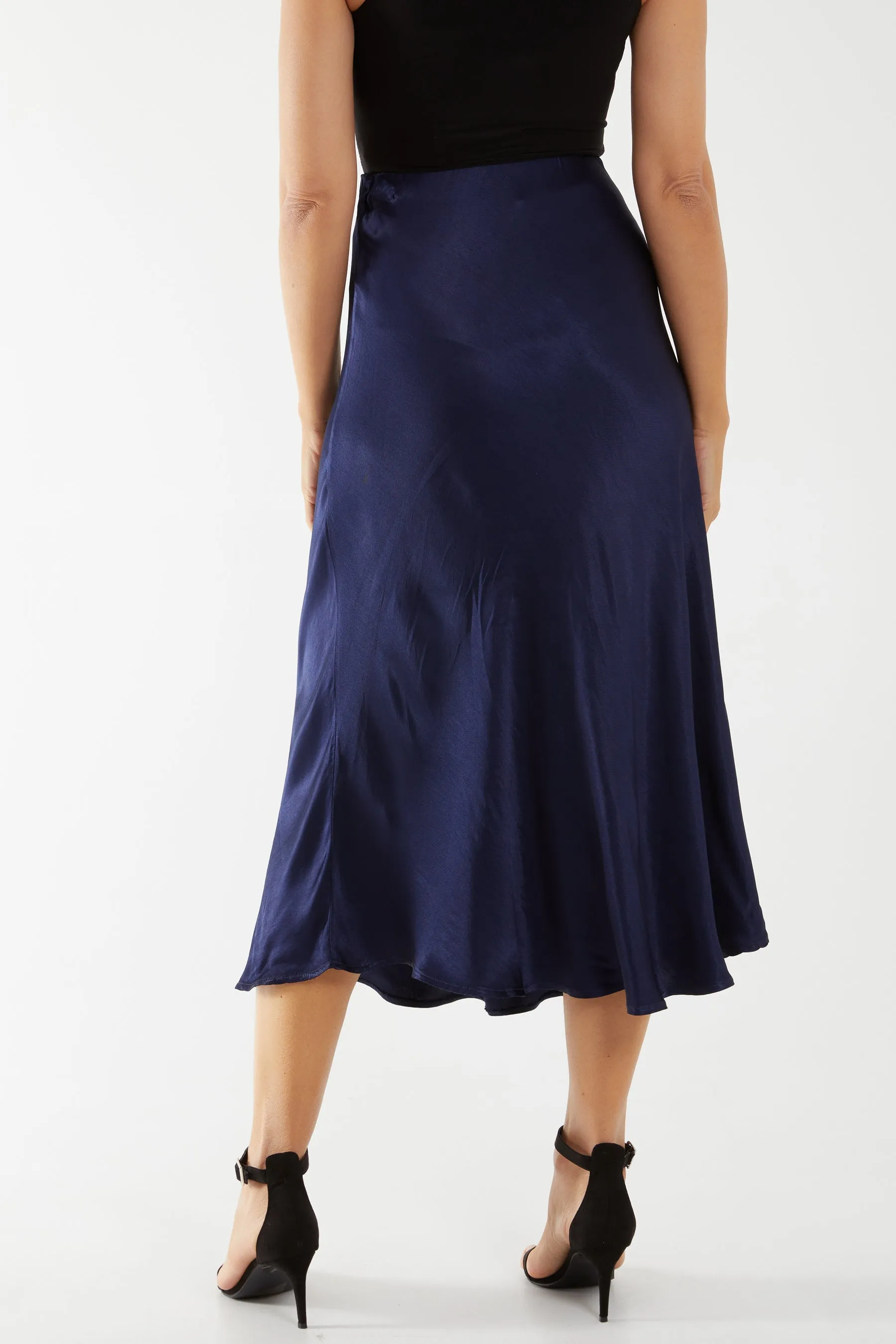 Waistband Satin Midi Skirt
