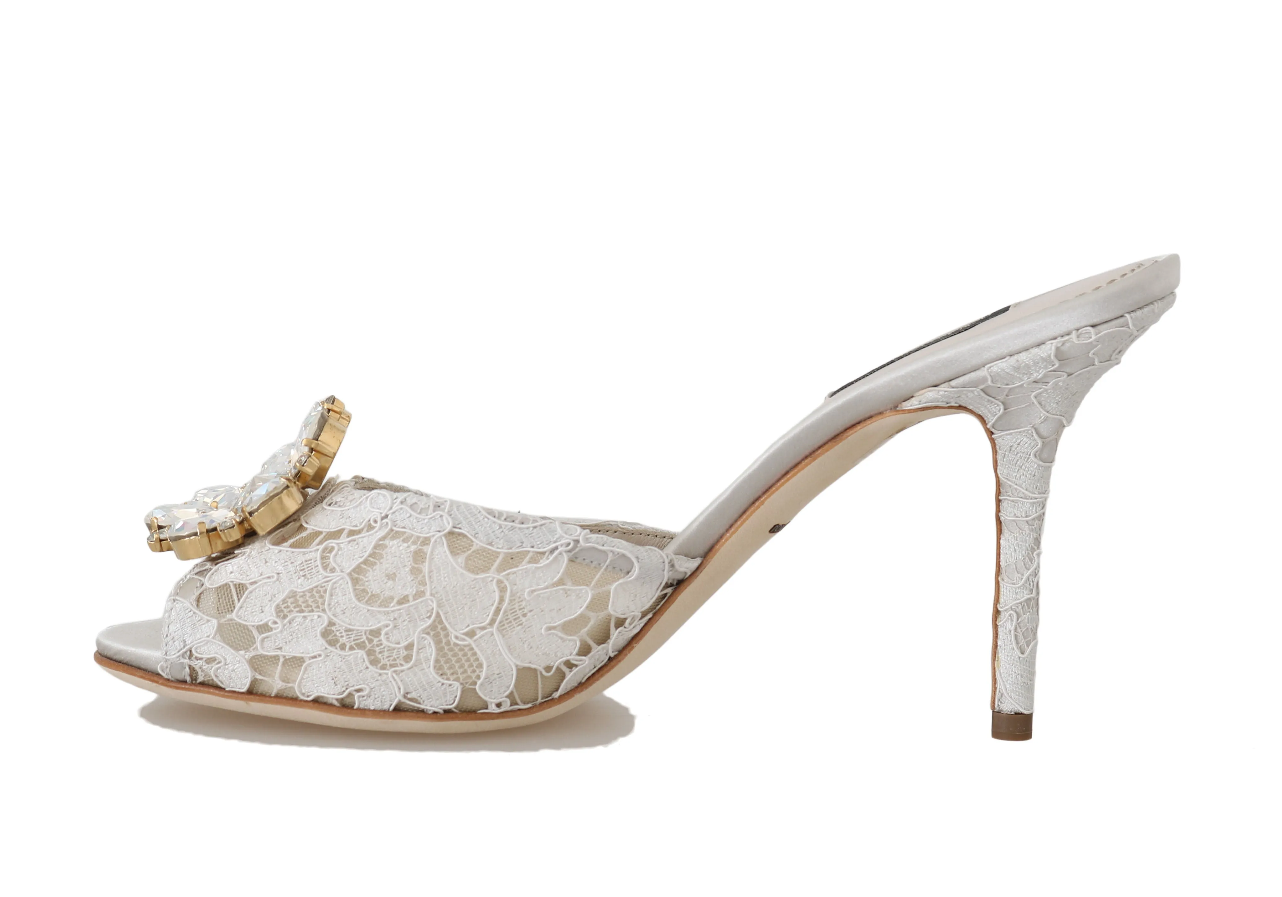 White Lace Crystal Mules Slides