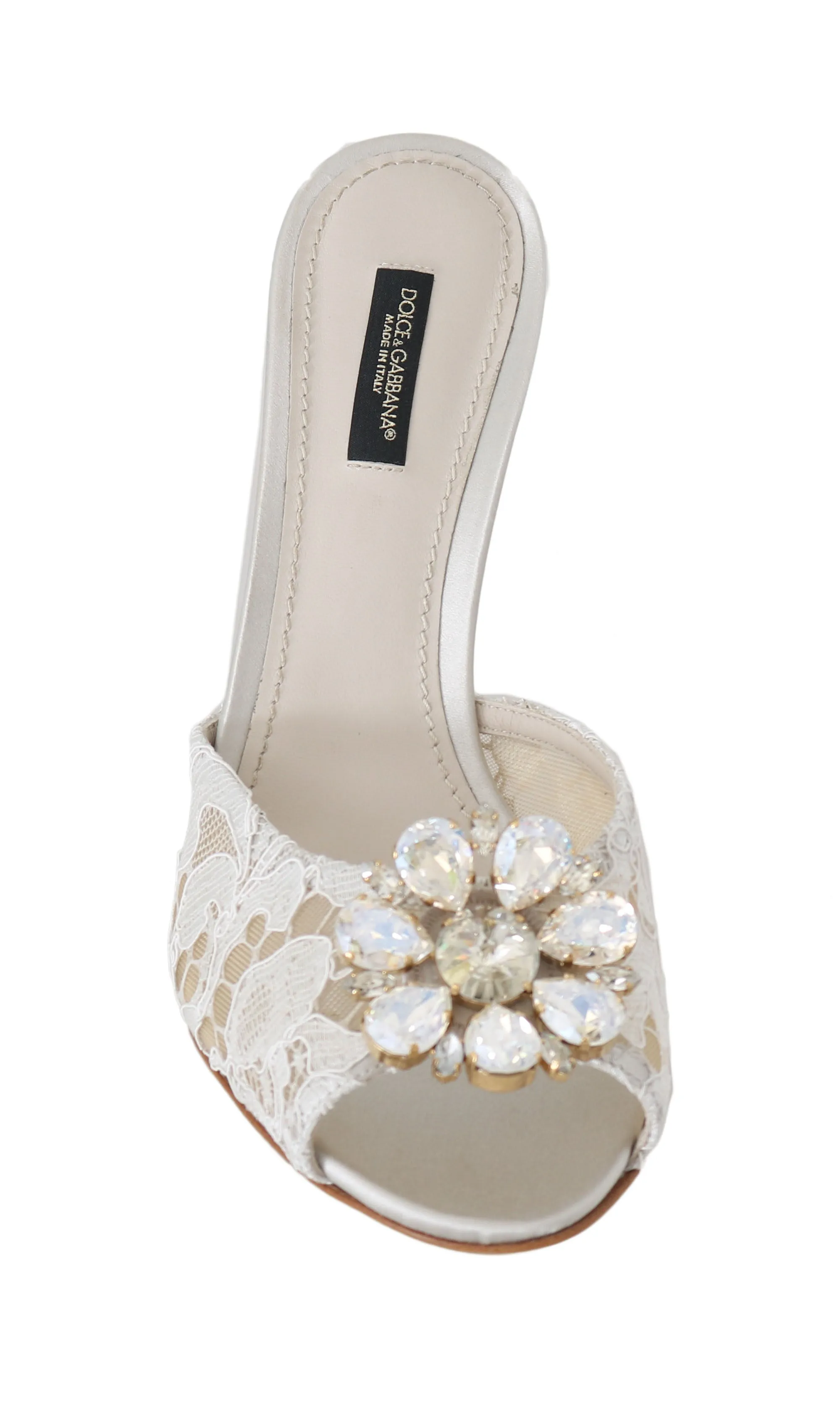 White Lace Crystal Mules Slides