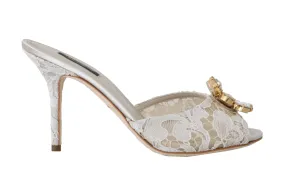 White Lace Crystal Mules Slides