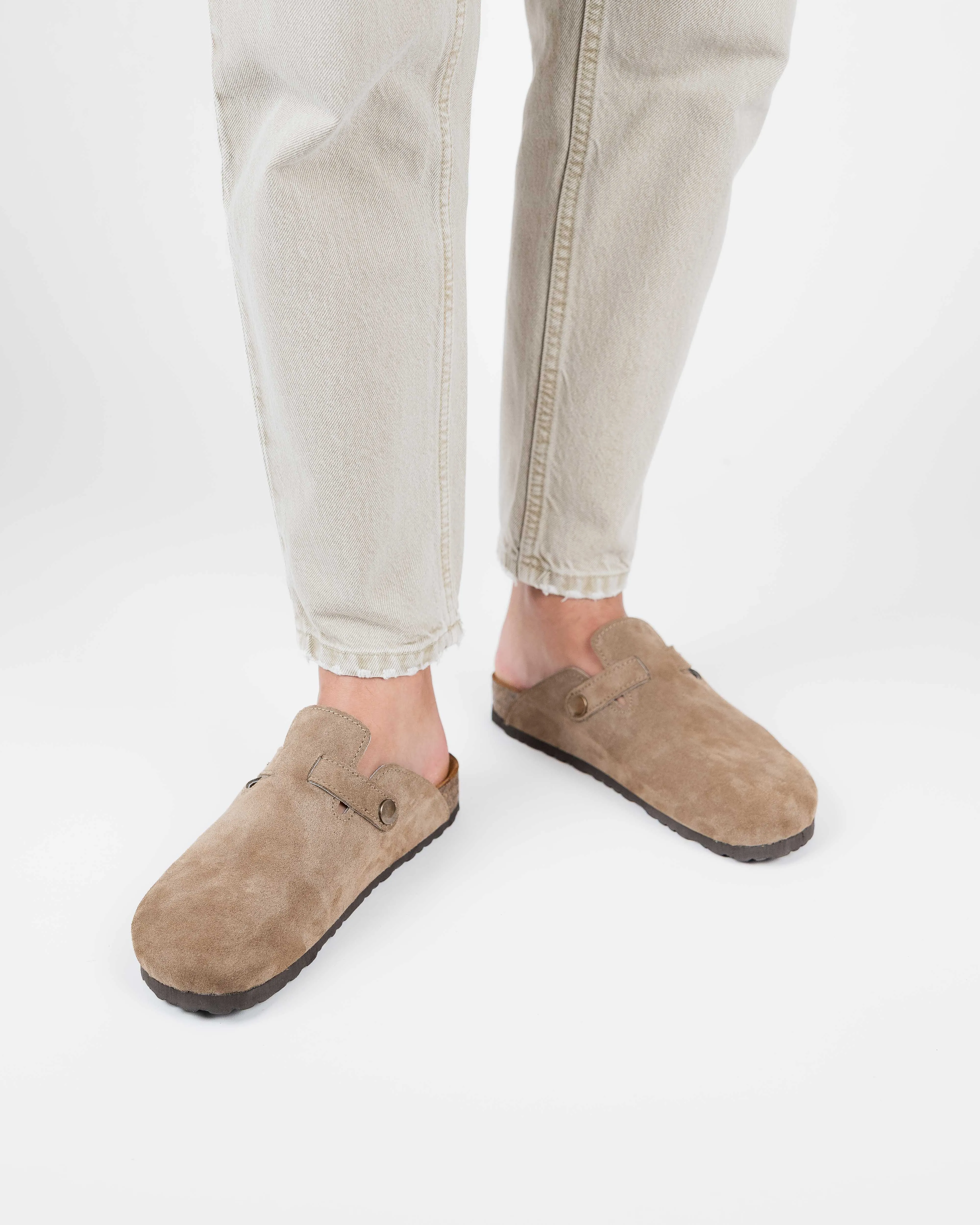Wide Suede Sand Mules