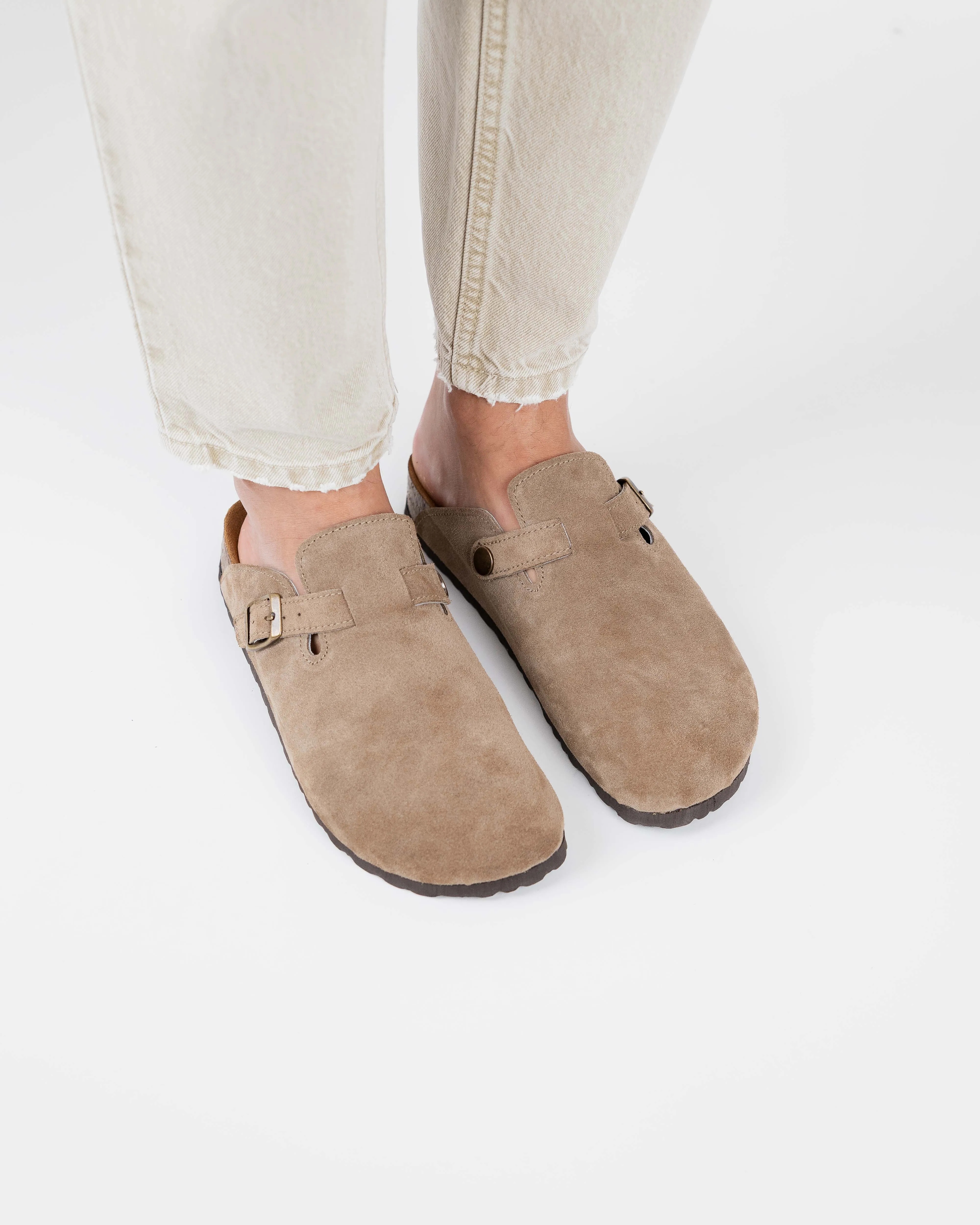 Wide Suede Sand Mules