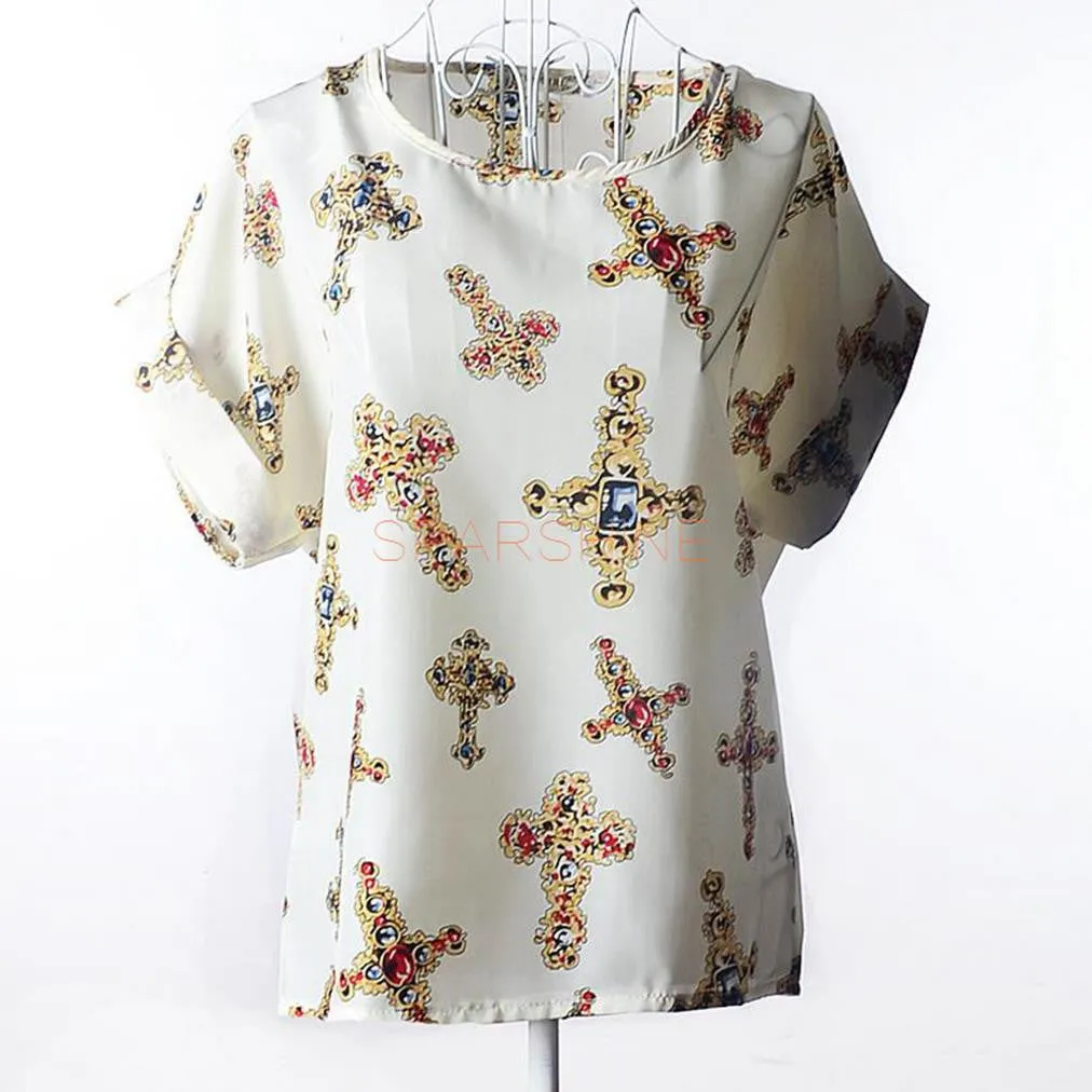 Women Blouses Chiffon Shirt Women Plus Size Short Sleeve Women Tops