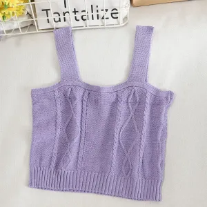Women Floral Embroidery Tank Tops Cropped Female Chic Plain Cute Camisoles Ribbed Crop Top For Summer Vest Slim Knitted Top
