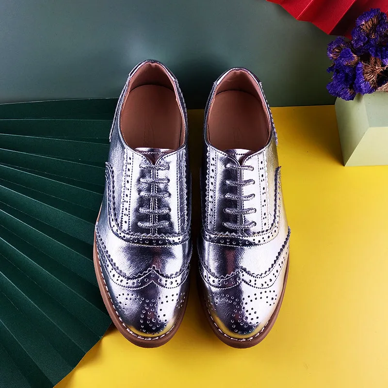 Women Leather  Platform  Flat Casual Shoes