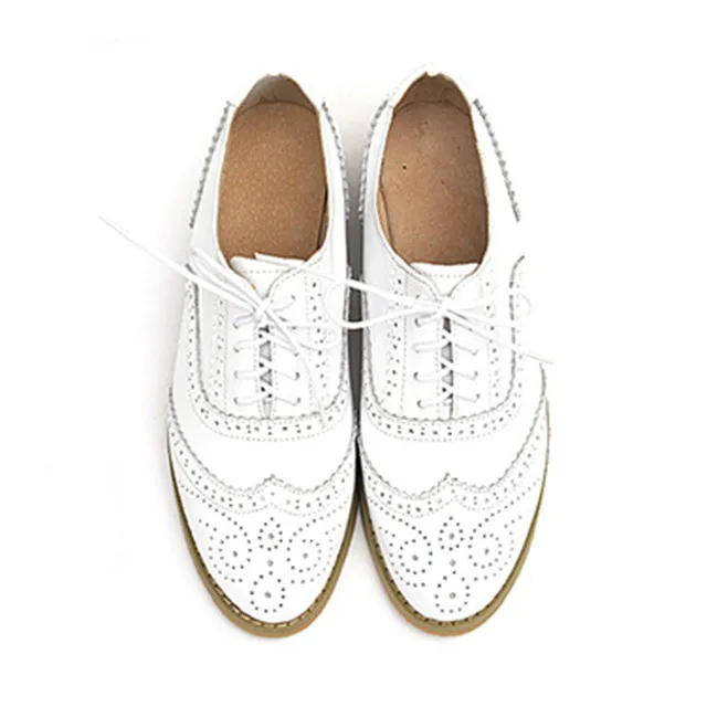 Women Leather  Platform  Flat Casual Shoes