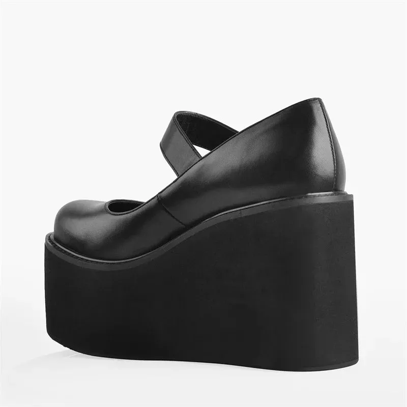 Women Mary Jane Shoes Round Toe Platform Pumps