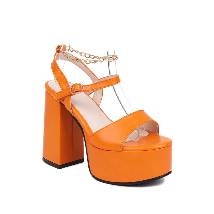 Women's Ankle Strap Chains Thick Sole Block Heel Platform Sandals