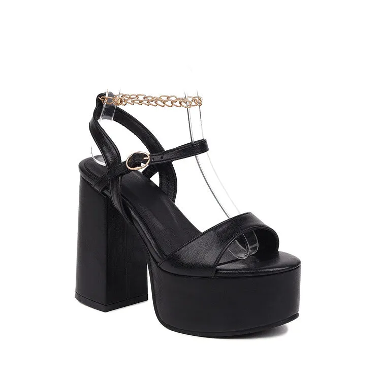 Women's Ankle Strap Chains Thick Sole Block Heel Platform Sandals