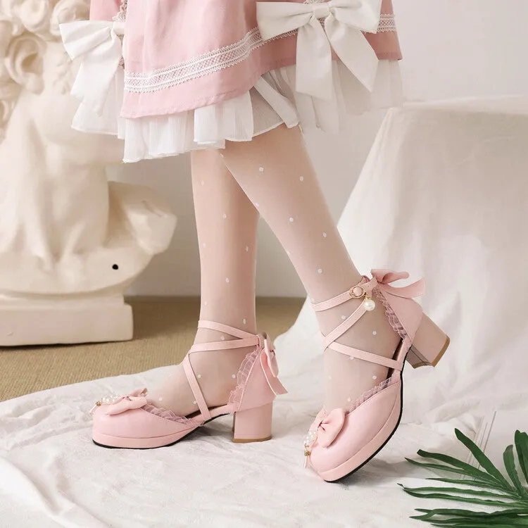 Women's Bow Tie  Ankle Strap Block Heel Platform Sandals