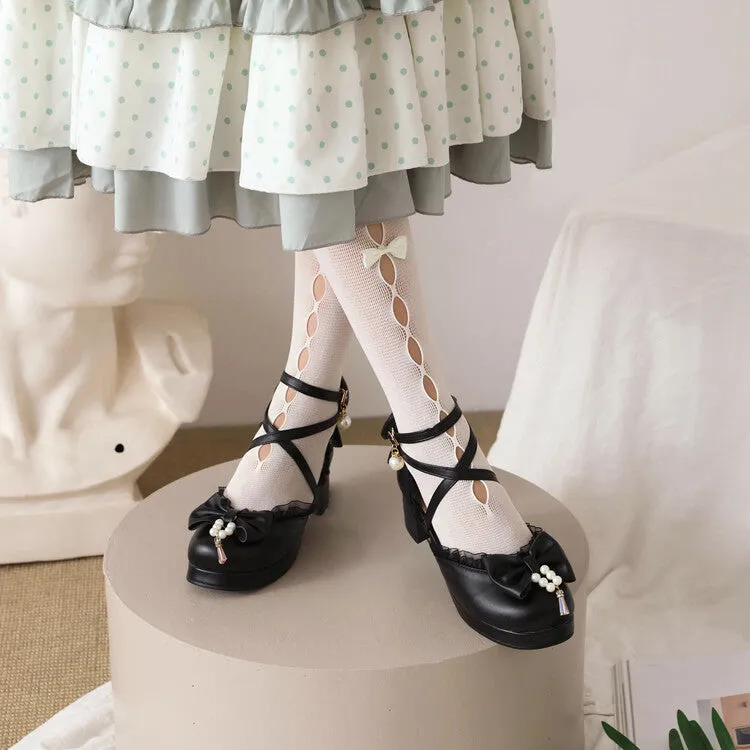 Women's Bow Tie  Ankle Strap Block Heel Platform Sandals