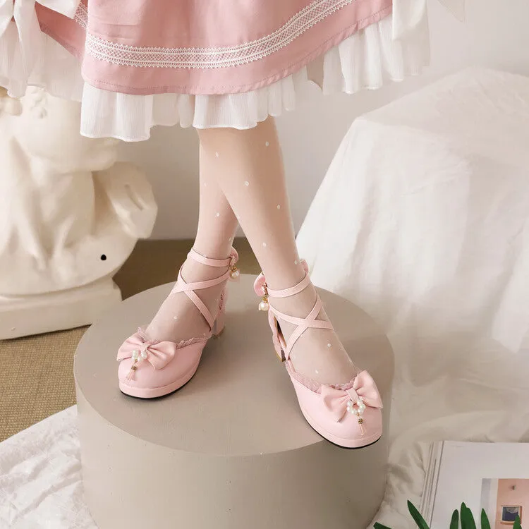 Women's Bow Tie  Ankle Strap Block Heel Platform Sandals