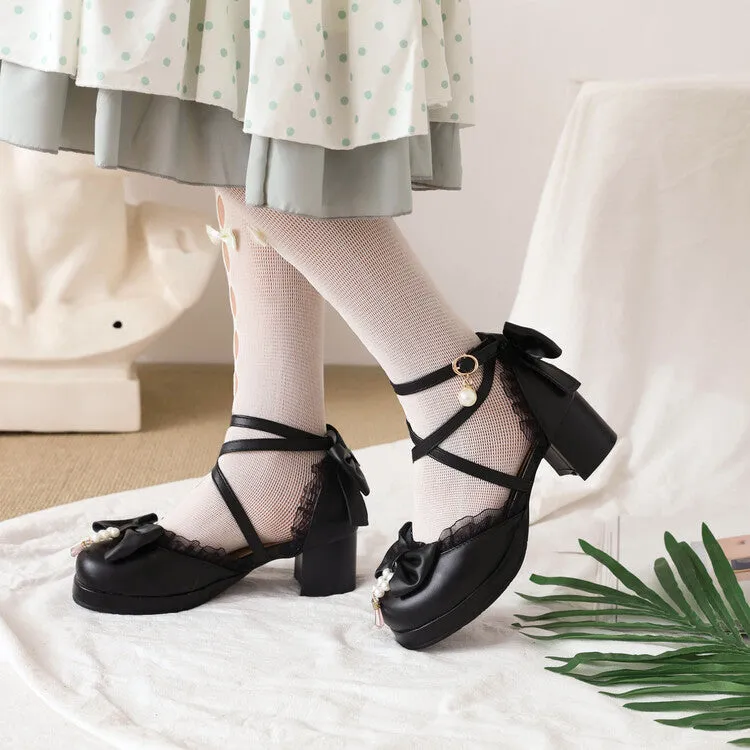 Women's Bow Tie  Ankle Strap Block Heel Platform Sandals
