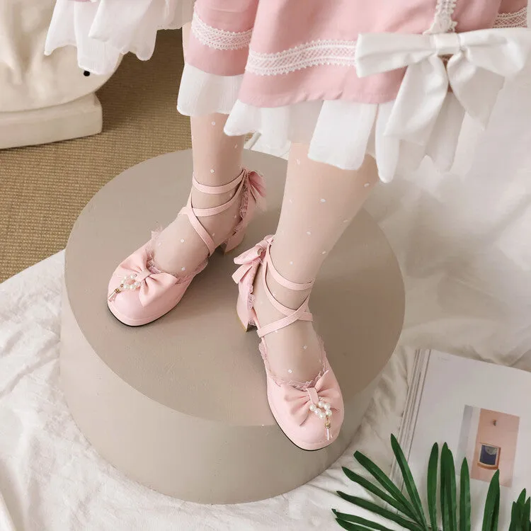 Women's Bow Tie  Ankle Strap Block Heel Platform Sandals