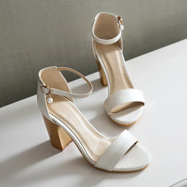 Women's Buckle Belt High Heel Chunky Sandals