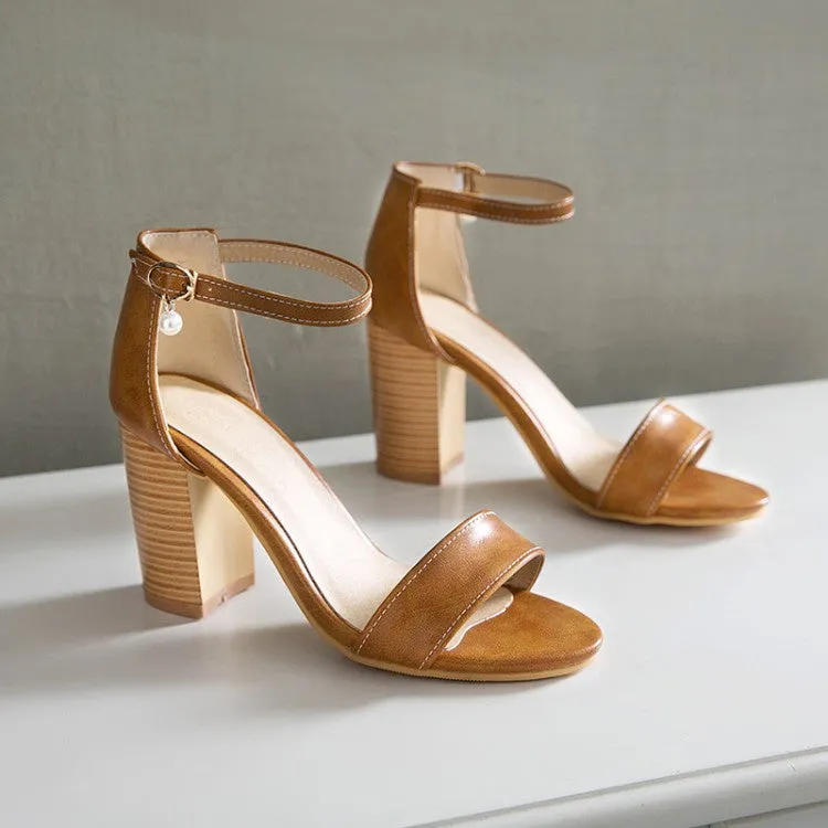Women's Buckle Belt High Heel Chunky Sandals