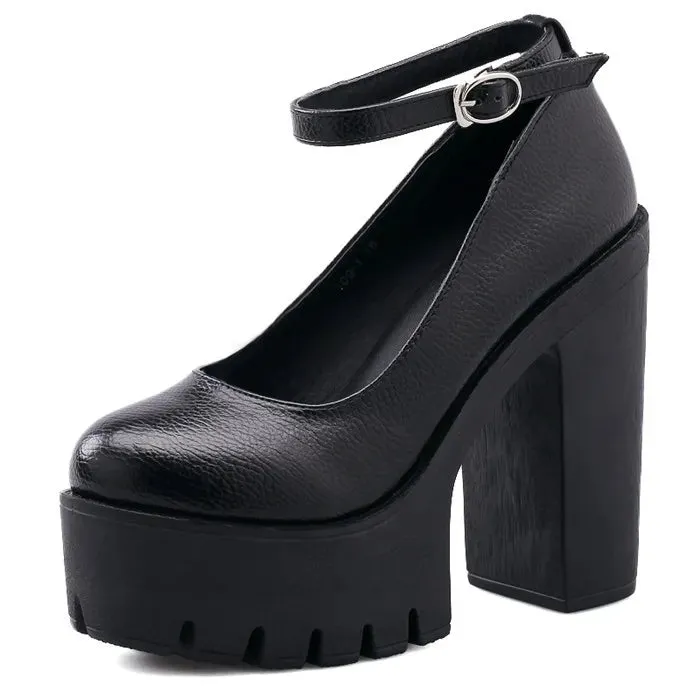 Women's Chunky High Chunky Heel Platform Shoes Round Toe Mary Jane Shoes