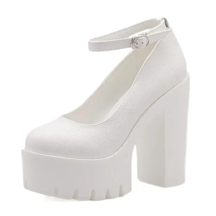 Women's Chunky High Chunky Heel Platform Shoes Round Toe Mary Jane Shoes