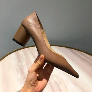 Women's genuine leather high heel slip-on mules pointed toe heels shoes