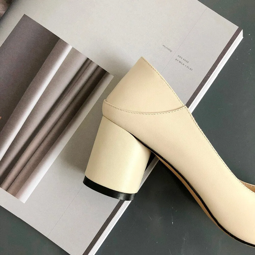 Women's genuine leather high heel slip-on mules pointed toe heels shoes