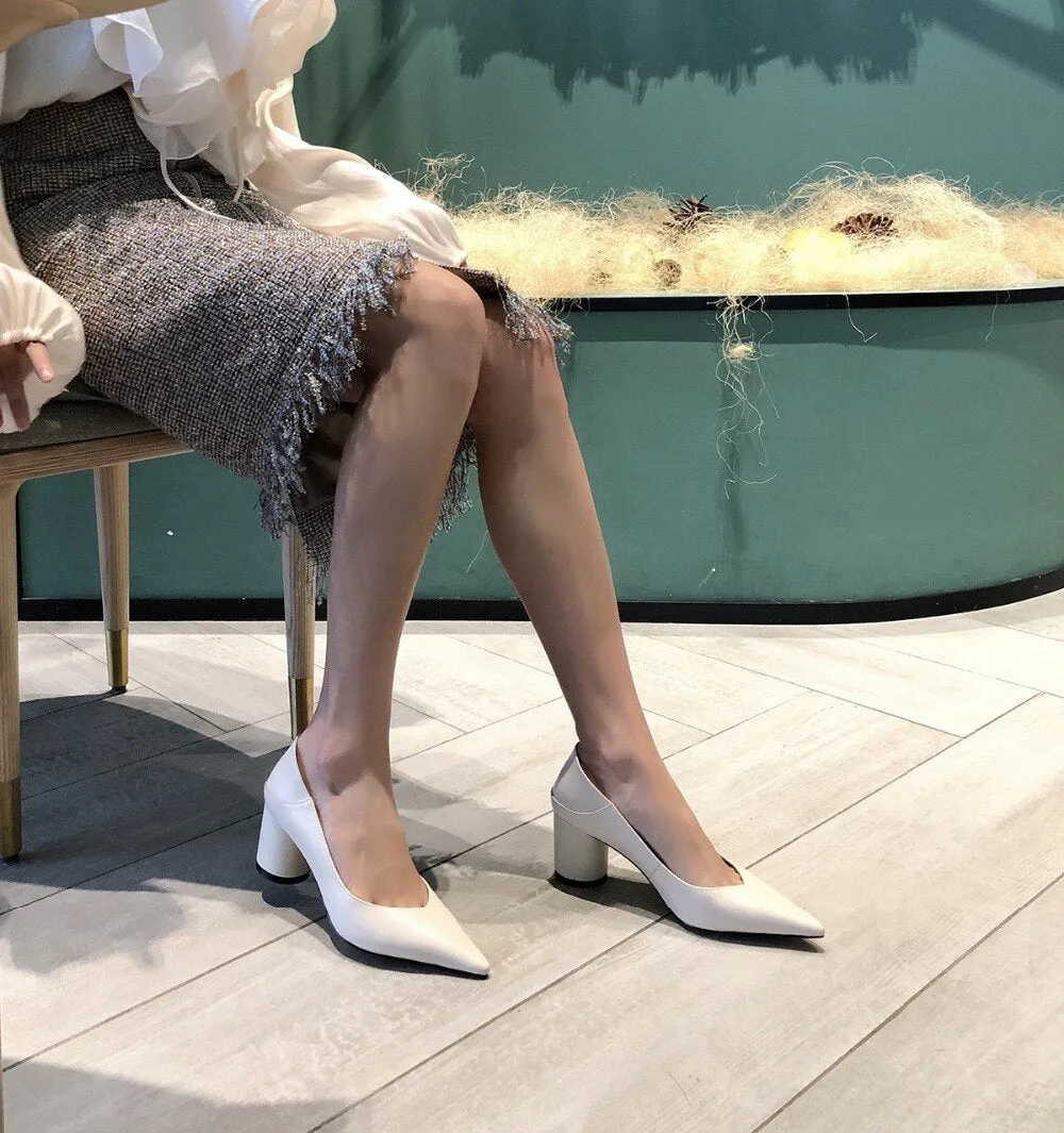 Women's genuine leather high heel slip-on mules pointed toe heels shoes