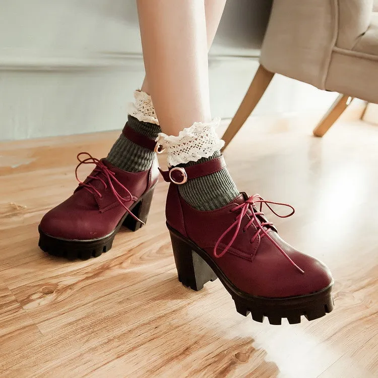 Women's Lace Up Platform High Heels Shoes