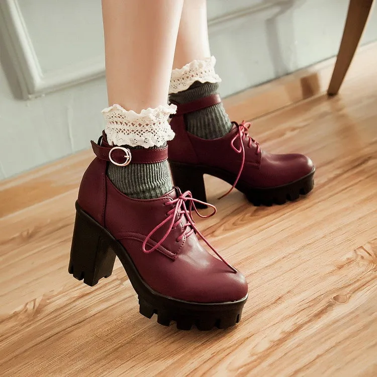 Women's Lace Up Platform High Heels Shoes