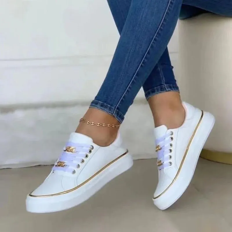 Women's Modern Platform Lace Up Sneakers with Gold Chain Style | Perfect for All Seasons