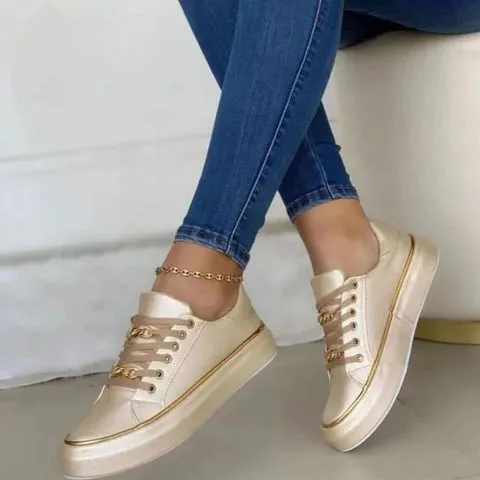 Women's Modern Platform Lace Up Sneakers with Gold Chain Style | Perfect for All Seasons