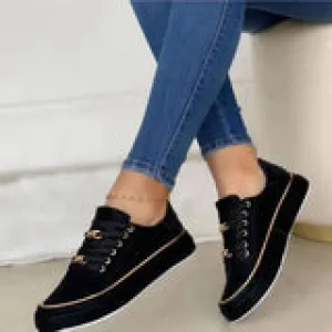 Women's Modern Platform Lace Up Sneakers with Gold Chain Style | Perfect for All Seasons