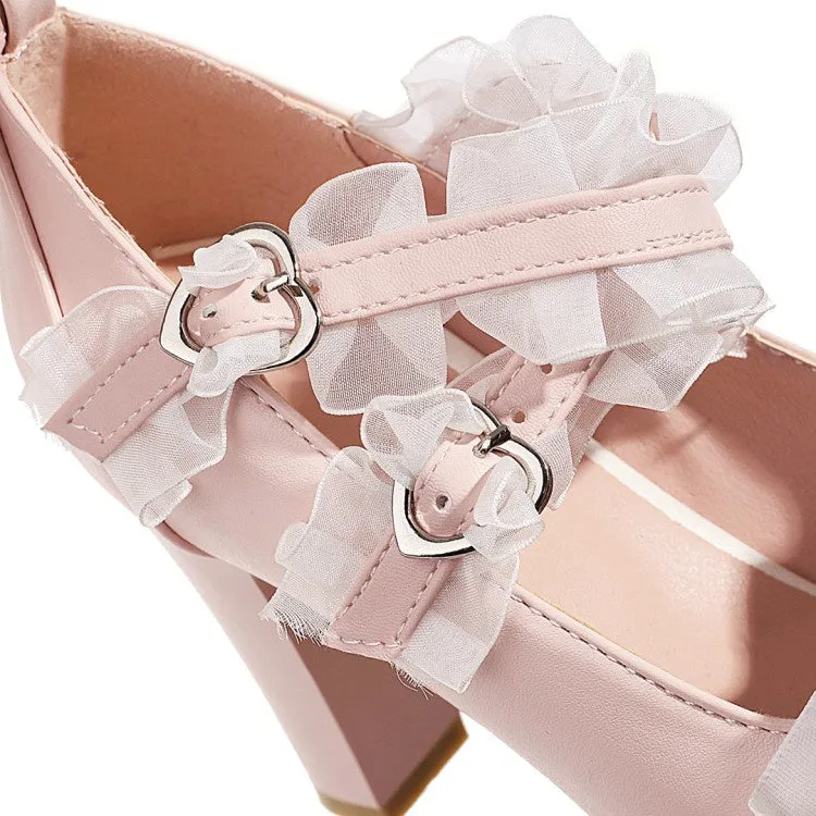 Women's Platform Pumps High Heel Mary Janes Shoes with Bowtie
