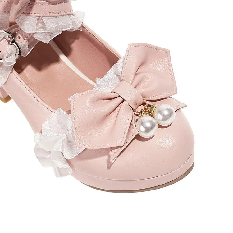 Women's Platform Pumps High Heel Mary Janes Shoes with Bowtie