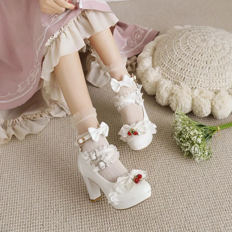 Women's Platform Pumps Mary Janes Shoes with Bowtie