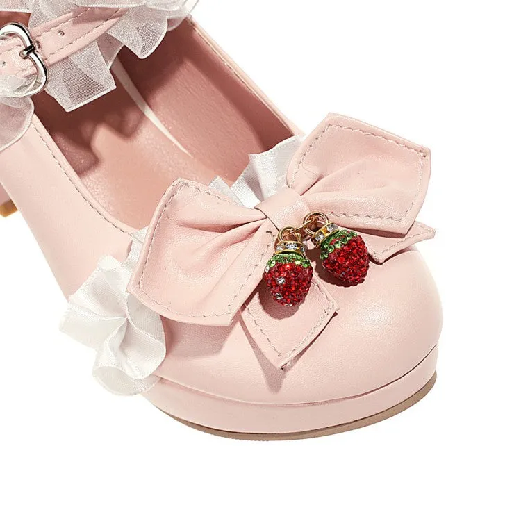 Women's Platform Pumps Mary Janes Shoes with Bowtie