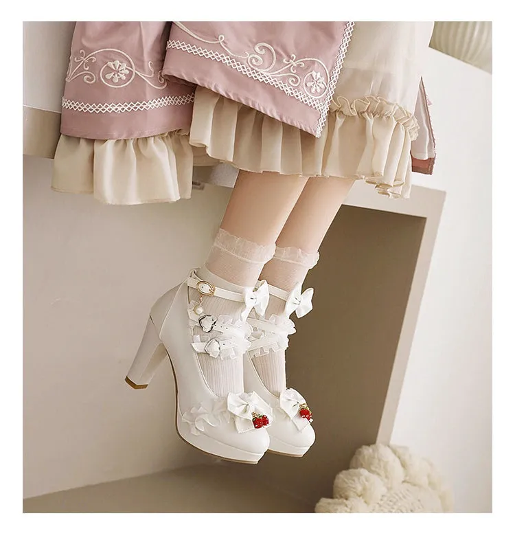 Women's Platform Pumps Mary Janes Shoes with Bowtie
