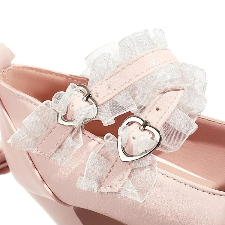 Women's Platform Pumps Mary Janes Shoes with Bowtie