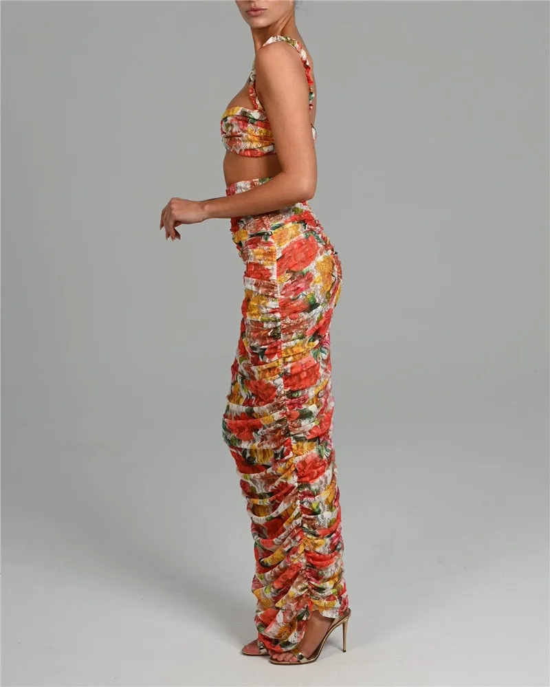 Women's Sexy Strapless Top & Skirt Two Piece Party Set