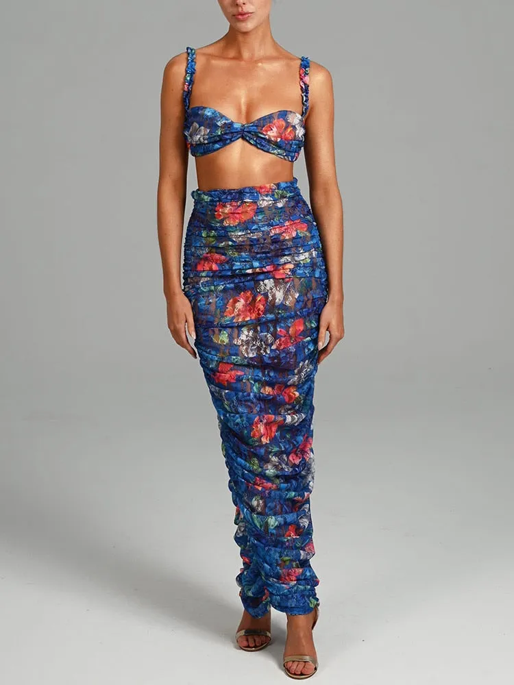 Women's Sexy Strapless Top & Skirt Two Piece Party Set