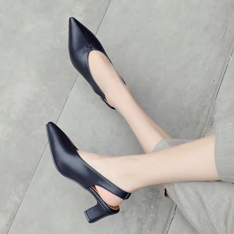 Women's Slingbacks Pointed Toe Pu Leather High Heel Chunky Sandals