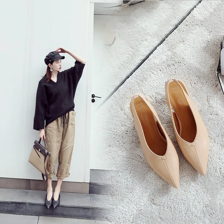Women's Slingbacks Pointed Toe Pu Leather High Heel Chunky Sandals