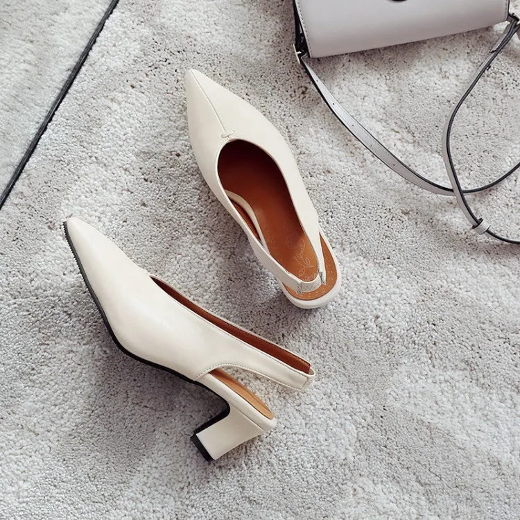 Women's Slingbacks Pointed Toe Pu Leather High Heel Chunky Sandals