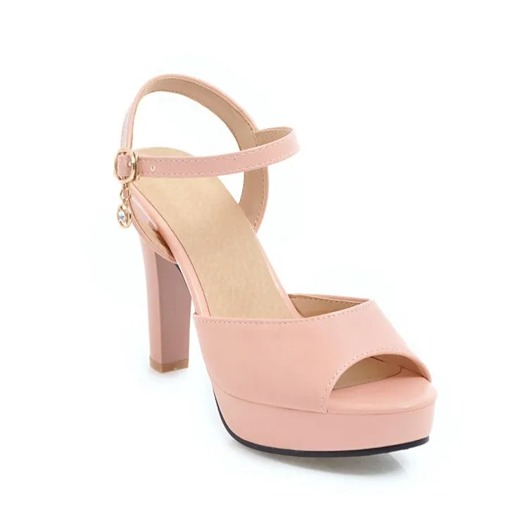 Women's Solid Color Peep Toe Ankle Strap High Heel Platform Sandals
