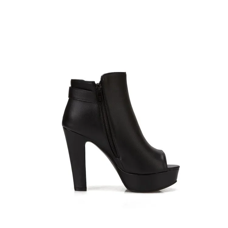 Women's Solid Color Peep Toe Rivets Ankle Wrap Chunky Heel Platform Sandals